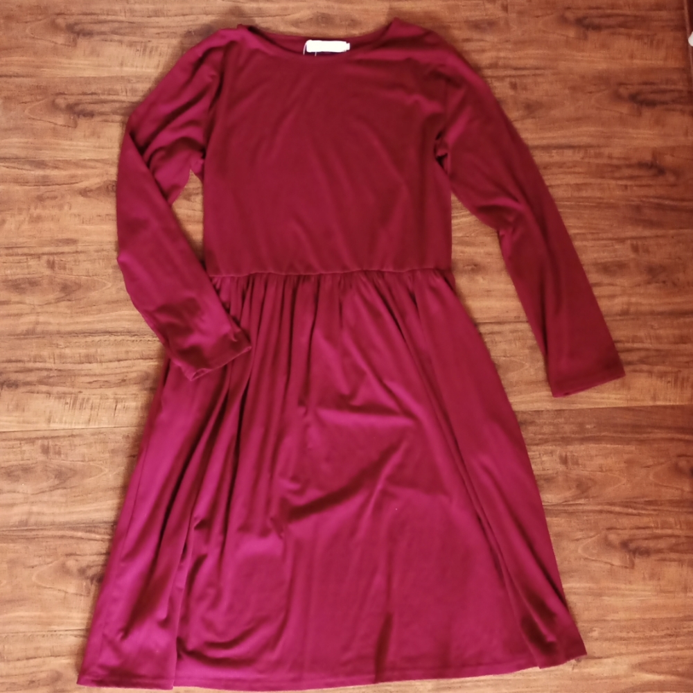 NWOT Nenona Long Sleeve Burgundy Midi Dress with Pockets, XL